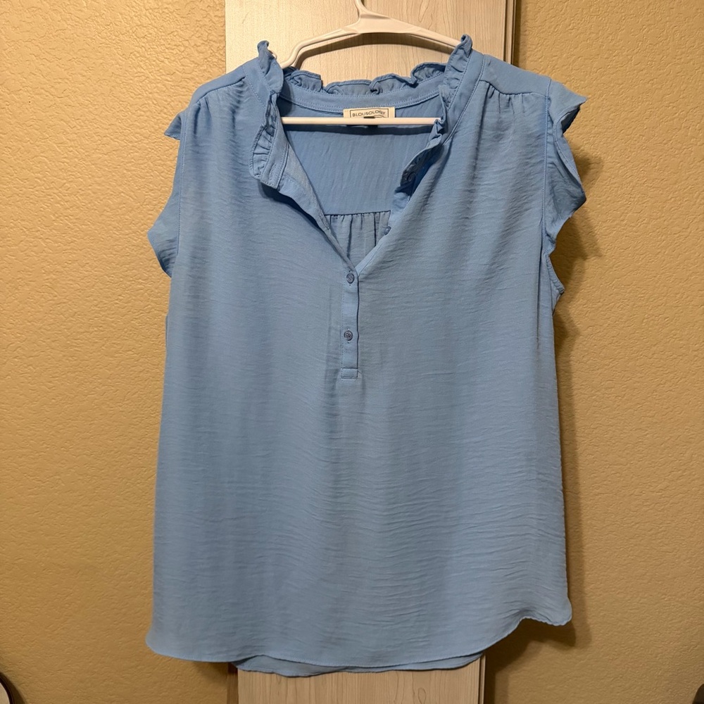 Women's Light Blue Ruffle Sleeve Blouse